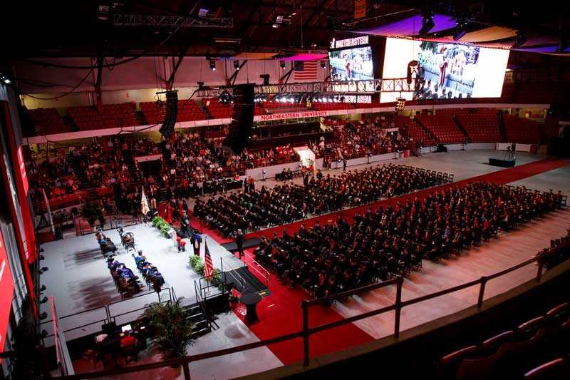 A view of the Khoury College celebration from the upper row of Matthews Arena