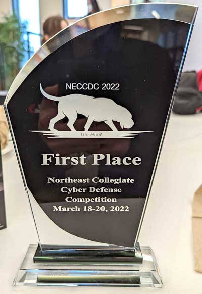 The first place award from the Northeast Collegiate Cyber Defense Competition