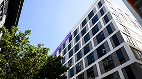 A view of a building in Miami's Tech District. Photo by Alyssa Stone/Northeastern University