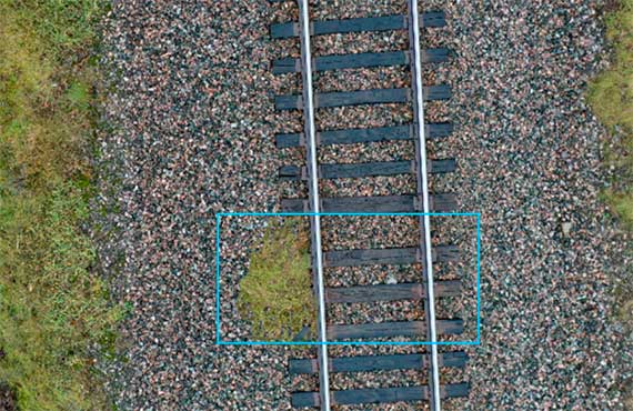 an photo showing an example of vegetation being detected near rail tracks