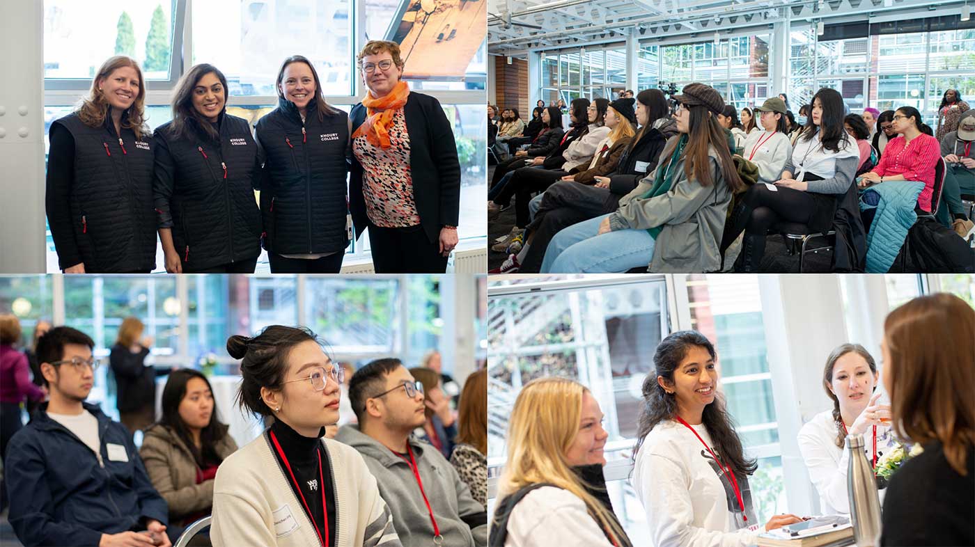 A collage of photos from the Women in Tech panel.