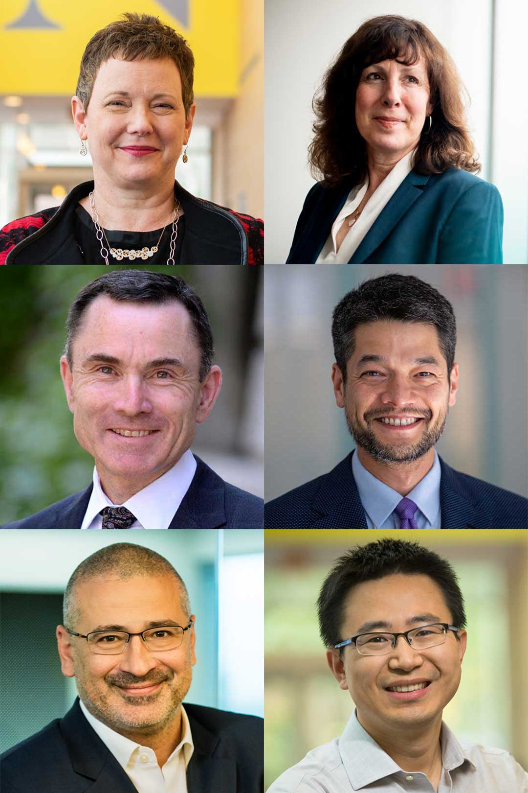 AAAS Fellows (clockwise from upper left): Elizabeth Mynatt (2021), Carla Brodley, Kevin Fu (2023), Yun Raymond Fu (2023), Alessandro Vespignani (2023), David Madigan (2012)