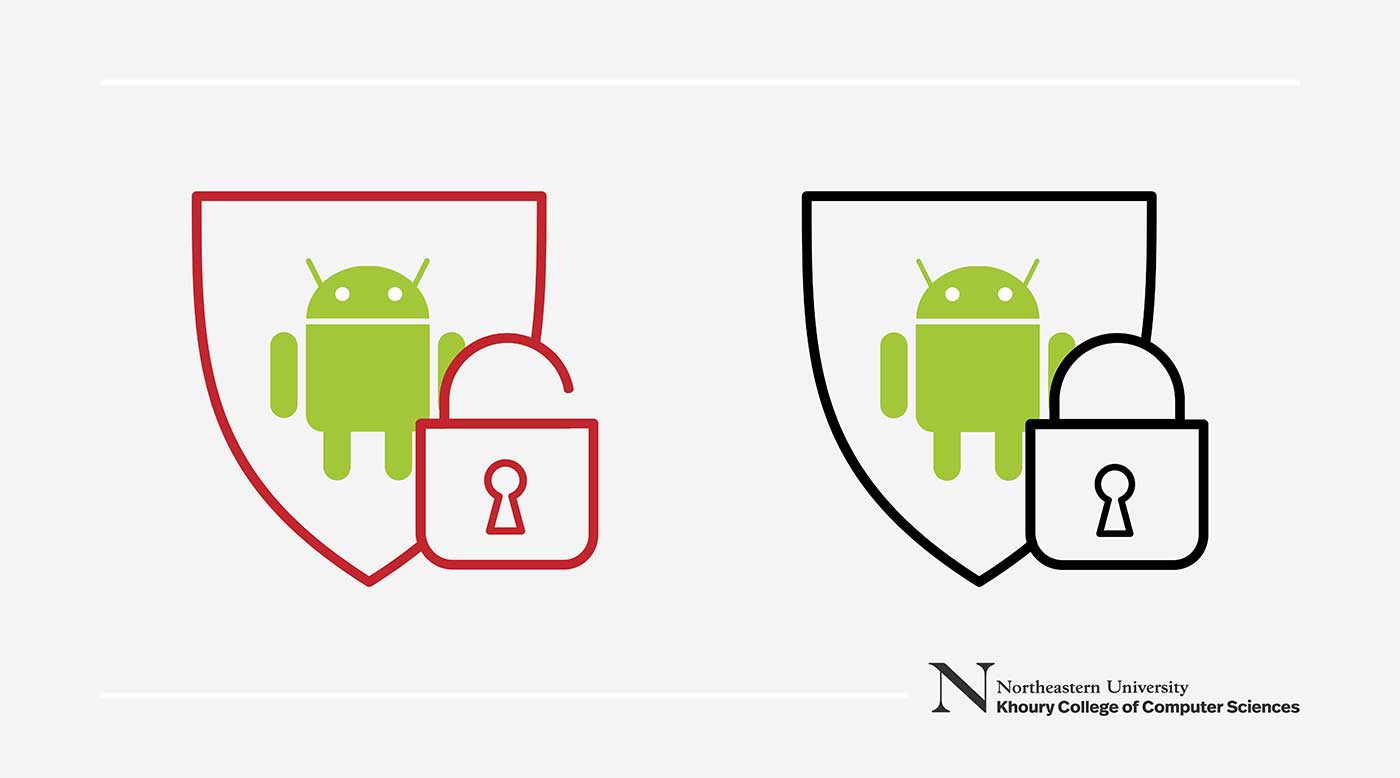 a graphic showing the Android logo surrounded by an unlocked line along side a an Android logo surrounded by a locked line
