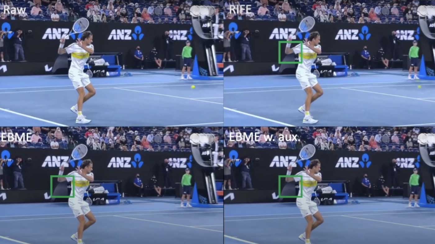 a graphic showing 4 screenshots of a tennis player swinging his racket with a green box around the player's right elbow