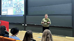Dean Beth Mynatt speaks during a presentation at WeCode